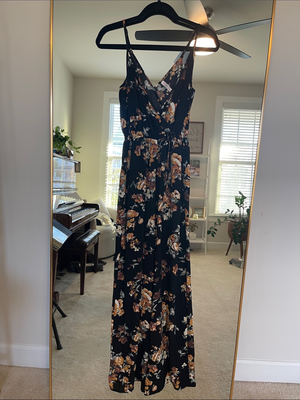 Xhiliration black floral jumpsuit Size XS